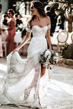 Off-the-Shoulder Boho Lace Mermaid Wedding Dress BM bride