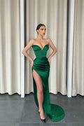 Dark Green Sweetheart Mermaid Prom Dress Split BM bride