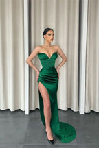 Dark Green Sweetheart Mermaid Prom Dress Split BM bride
