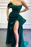 Dark Green Strapless Off-the-Shoulder Mermaid Prom Dress with Split BM bride