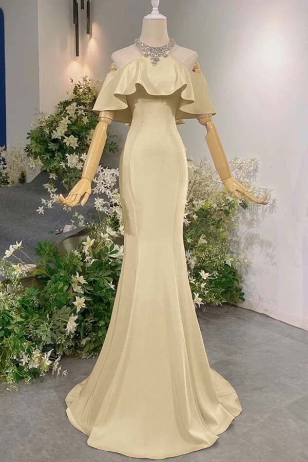 Sleeveless Off the Shoulder Long Mermaid Prom Dress With Pleated BMBRIDE