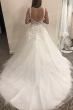 Lace Tulle A-line Sleeveless Wedding Dress With Backless Design BM bride