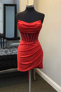 Red Corset Asymmetrical Tight Short Homecoming Dress Bmbride