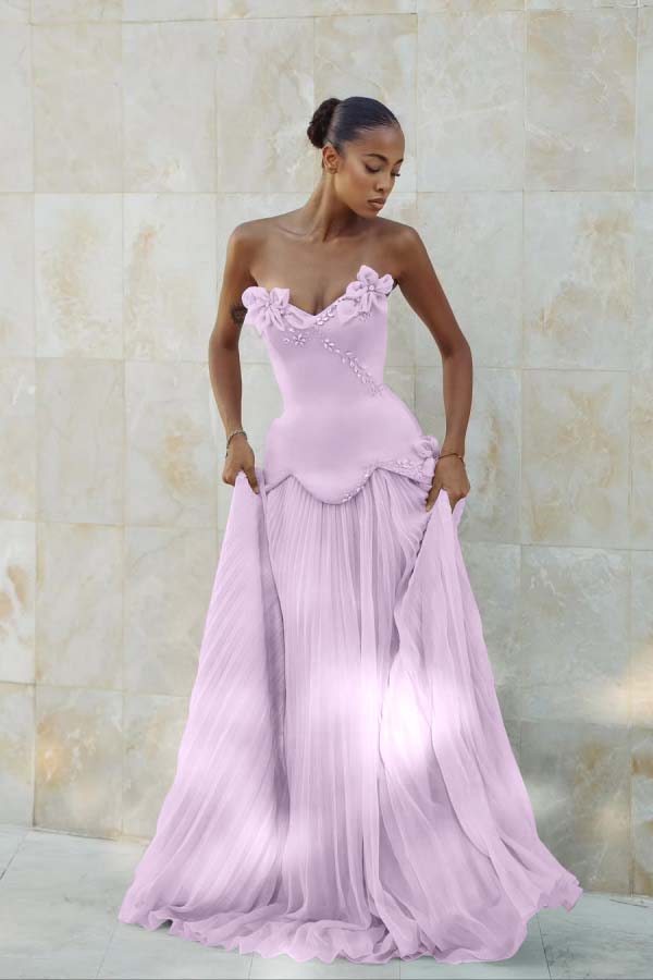 Stunning Strapless Sleeveless Long Prom Dress With Pleated Beading BMBRIDE