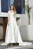 Lace-up A-Line Applique Satin Wedding Dress BMbride