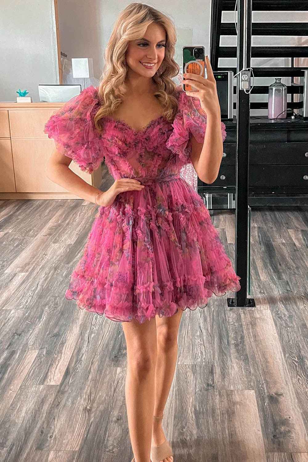 Lavender Floral A-Line Short Homecoming Dress Bmbride