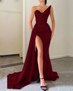 Stunning Orange V-Neck Mermaid Evening Dress with Long Split and Beads BM bride