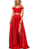 Off-the-Shoulder Two Pieces Prom Dress with Appliques and Slit BM bride