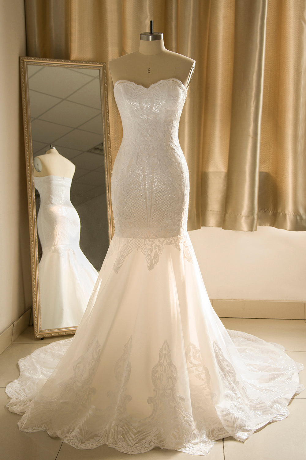 Modern White Mermaid Wedding Dress with Sweetheart Neckline for a Contemporary Look BM bride
