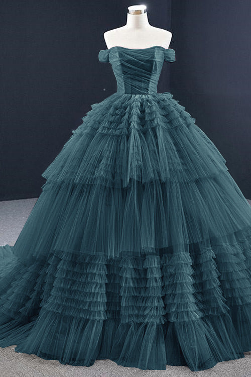 Lotus Off the Shoulder Ball Grown Prom Dress Tulle Layered Strapless On Sale