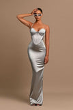 Elegant Grey Charmeuse Halter Evening Gown BM bride