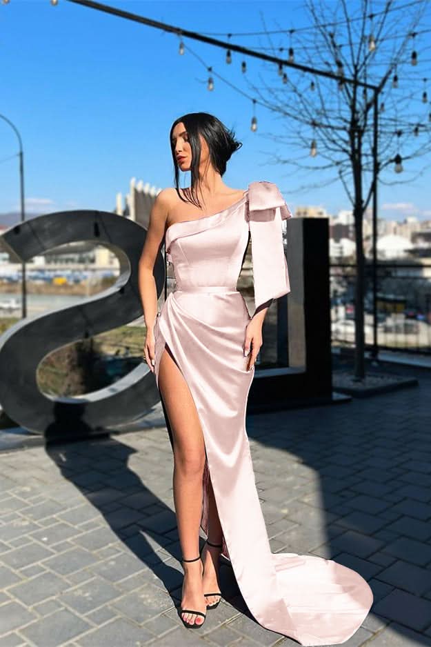 Purple One-Shoulder Mermaid Evening Dress Long with Split BM bride