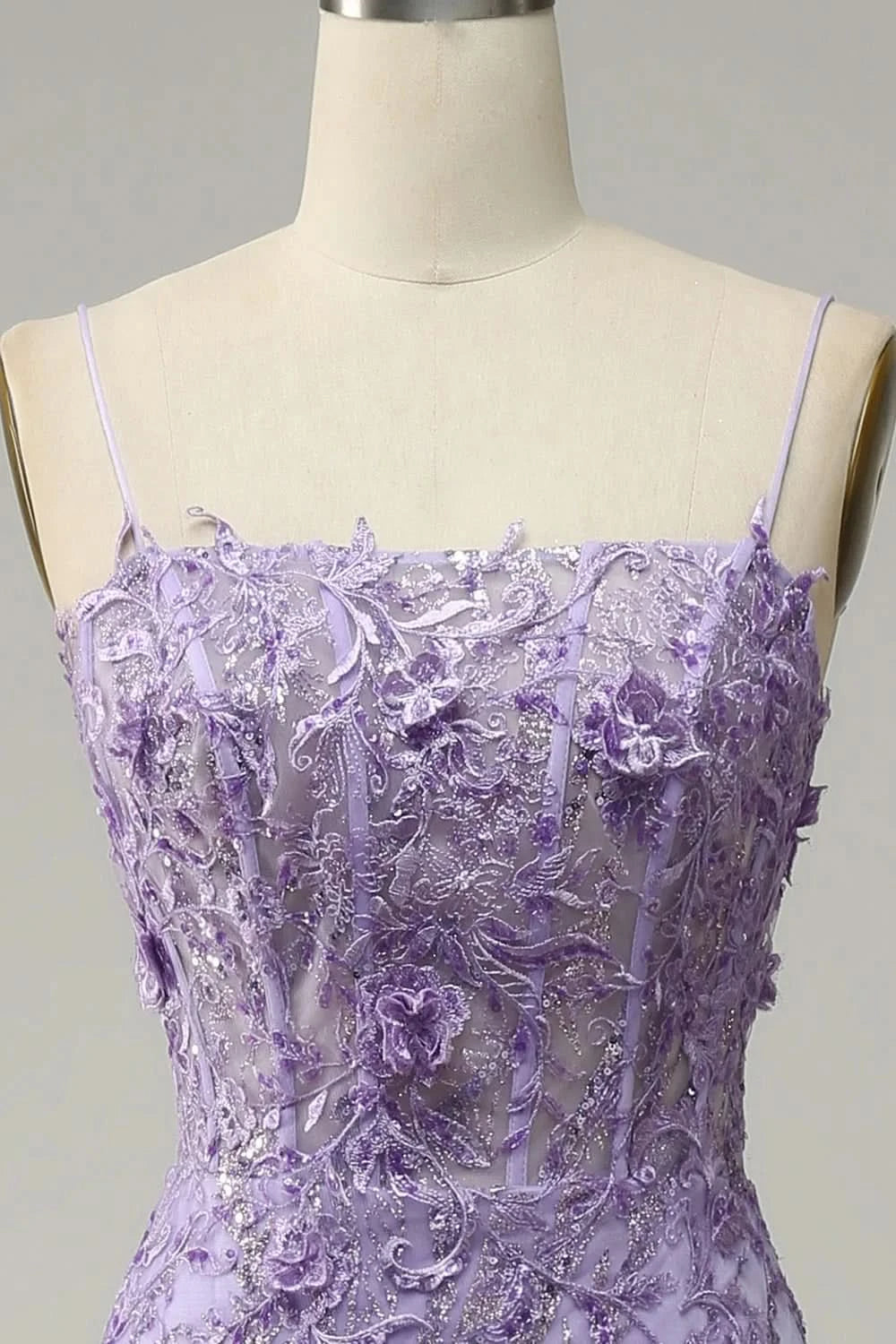 Glamorous Purple Applique Spaghetti Strap Mermaid Prom Dress BM bride