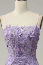 Glamorous Purple Applique Spaghetti Strap Mermaid Prom Dress BM bride
