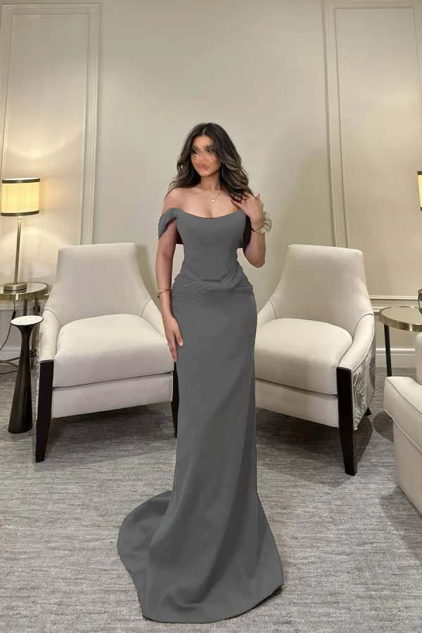 Off The Shoulder Sleeveless Long Mermaid Prom Dress With Pleated BMBRIDE