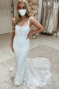 Sleeveless Bateau Mermaid Wedding Dress with Tulle Appliques BM bride