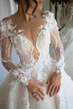 Long Sleeve A-Line Sweetheart Open Back Wedding Dress with Tulle Lace BM bride