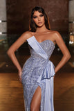 Elegant Purple Off-the-Shoulder Long Evening Dress Prom Dress with Slit High Neck Beadings BM bride