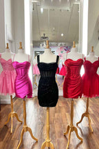 Glitter Black Corset Sequins Off the Shoulder Tight Short Homecoming Dress Bmbride