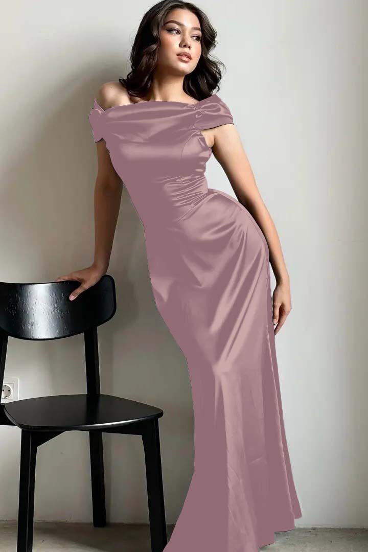 Off the Shoulder Sleeveless Long Mermaid Prom Dress With Pleated