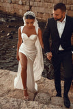 White Sweetheart Mermaid Wedding Dress with Split BM bride