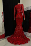 Royal Blue Long Sleeve Sequined Evening Dress with V Neck Mermaid Style BM bride