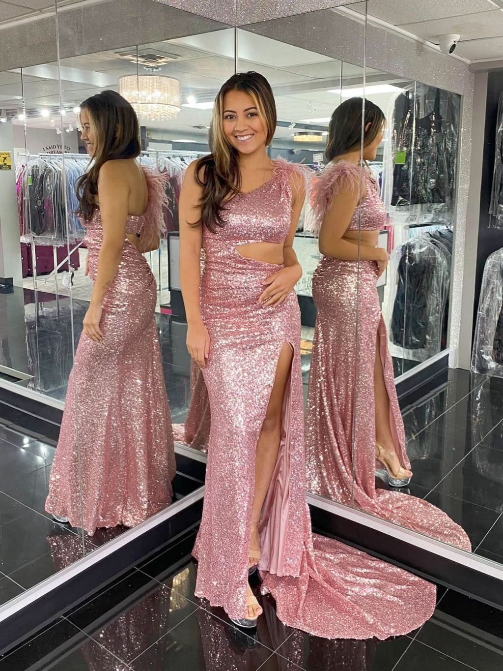 Unique One Shoulder Sparkly Black Mermaid Prom Dress BM bride