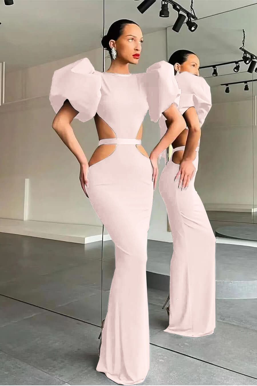 Black Mermaid Puff Sleeve Evening Dress Online BM bride