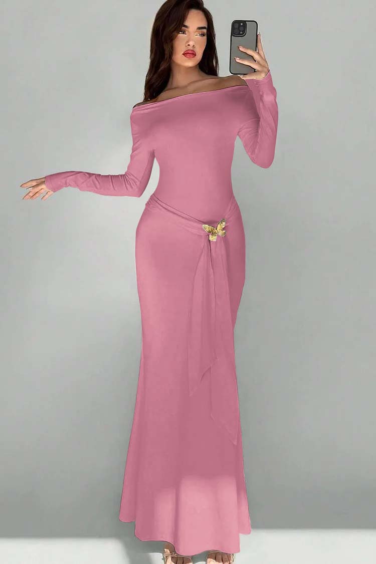 Off the Shoulder Long Sleeves Long Mermaid Prom Dress With Appliques BMBRIDE