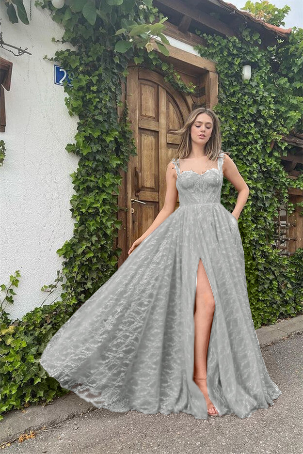 Straps Sleeveless Sweetheart Long Prom Dress With High Split