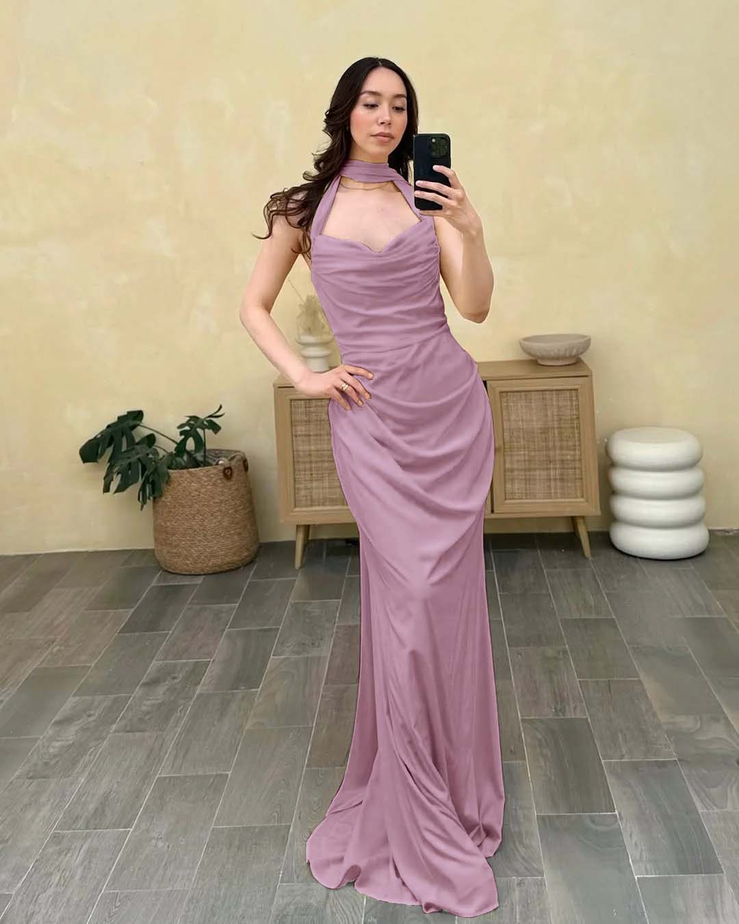 Halter Sleeveless Sweetheart Long Mermaid Prom Dress With Pleated BMBRIDE