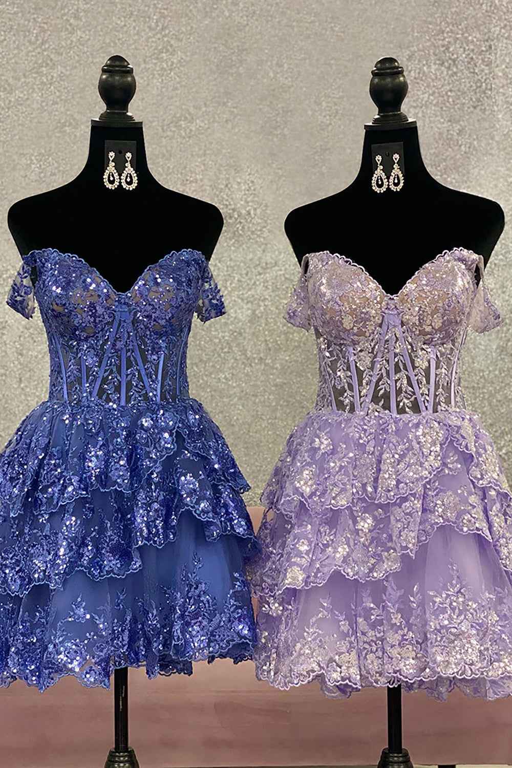 Sparkly Black Corset Tiered Lace A-Line Short Homecoming Prom Dress Bmbride