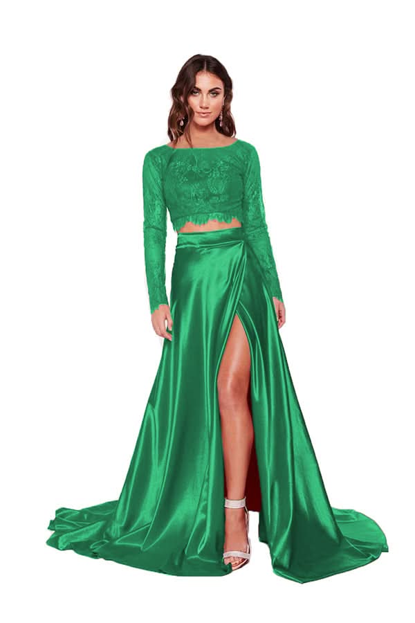 Two-Piece Lace Prom Dress with Slit BM bride