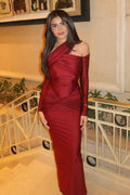One Shoulder Long Sleeves Long Mermaid Prom Dress With Pleated