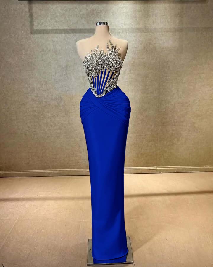Strapless Sleeveless Long Mermaid Prom Dress With Beading Pleated BMBRIDE