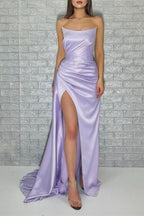 Lavender Strapless Sleeveless Mermaid Prom Dress with Split BM bride