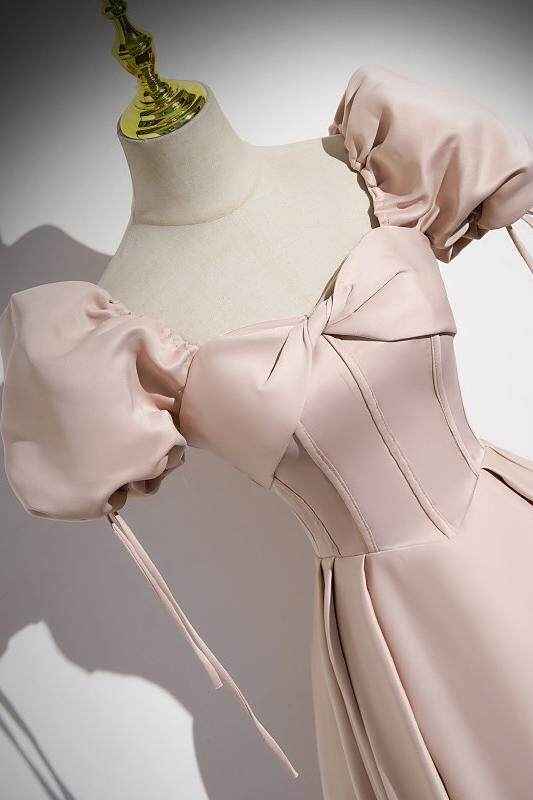 Off the Shoulder Bubble Sleeves Long Prom Dress With Pleated