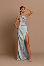 Charming Mauve Ball Gown One Shoulder Spaghetti Straps Skeleton with Slit BM bride