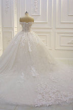 Off-the-Shoulder Sweetheart Ball Gown Wedding Dress with Sequin Lace Appliques BM bride