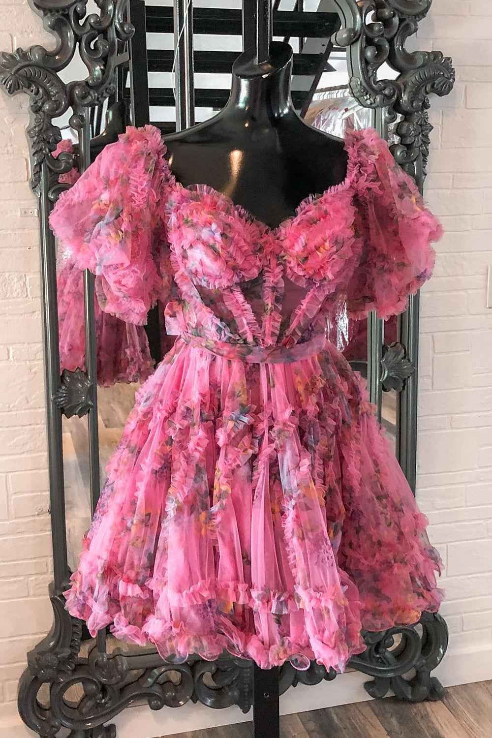 Lavender Floral A-Line Short Homecoming Dress Bmbride