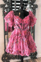 Lavender Floral A-Line Short Homecoming Dress Bmbride