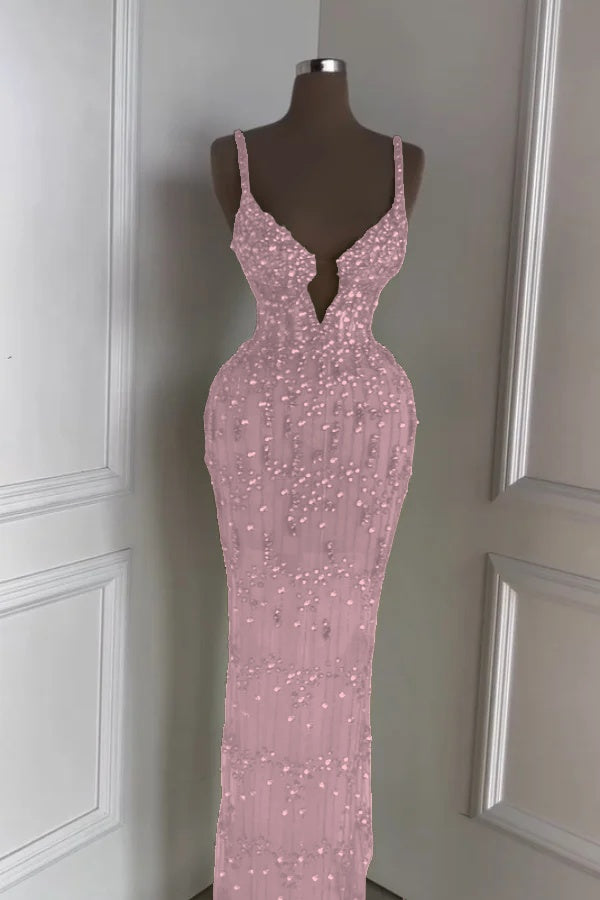 Spaghetti Strap Sleeveless Long Mermaid Prom Dress With Beading