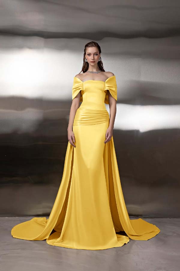 Off the Shoulder Sleeveless Long Mermaid Prom Dress With Pleated BMBRIDE