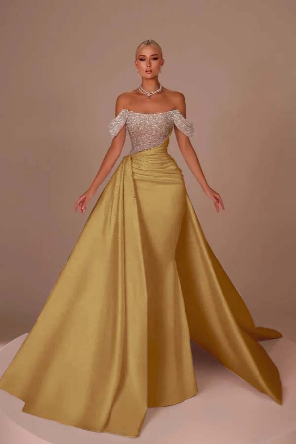 Off the Shoulder Strapless Mermaid Long Prom Dress With Sequins BMBRIDE