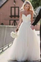 Long Spaghetti Strap Tulle Wedding Dress BM bride