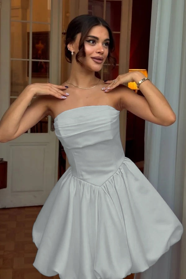 Chic Strapless Sleeveless Short A Line Prom Dress With Pleated BMBRIDE
