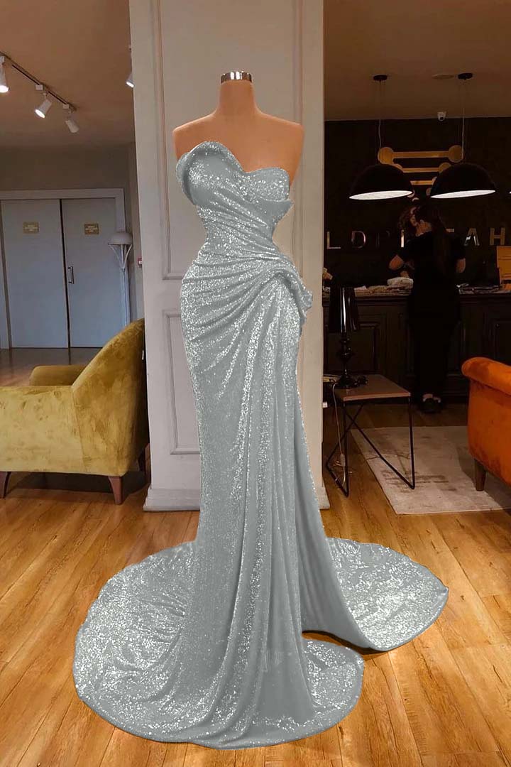 Strapless Sweetheart Sleeveless Long Mermaid Prom Dress Red With Sequins BMBRIDE