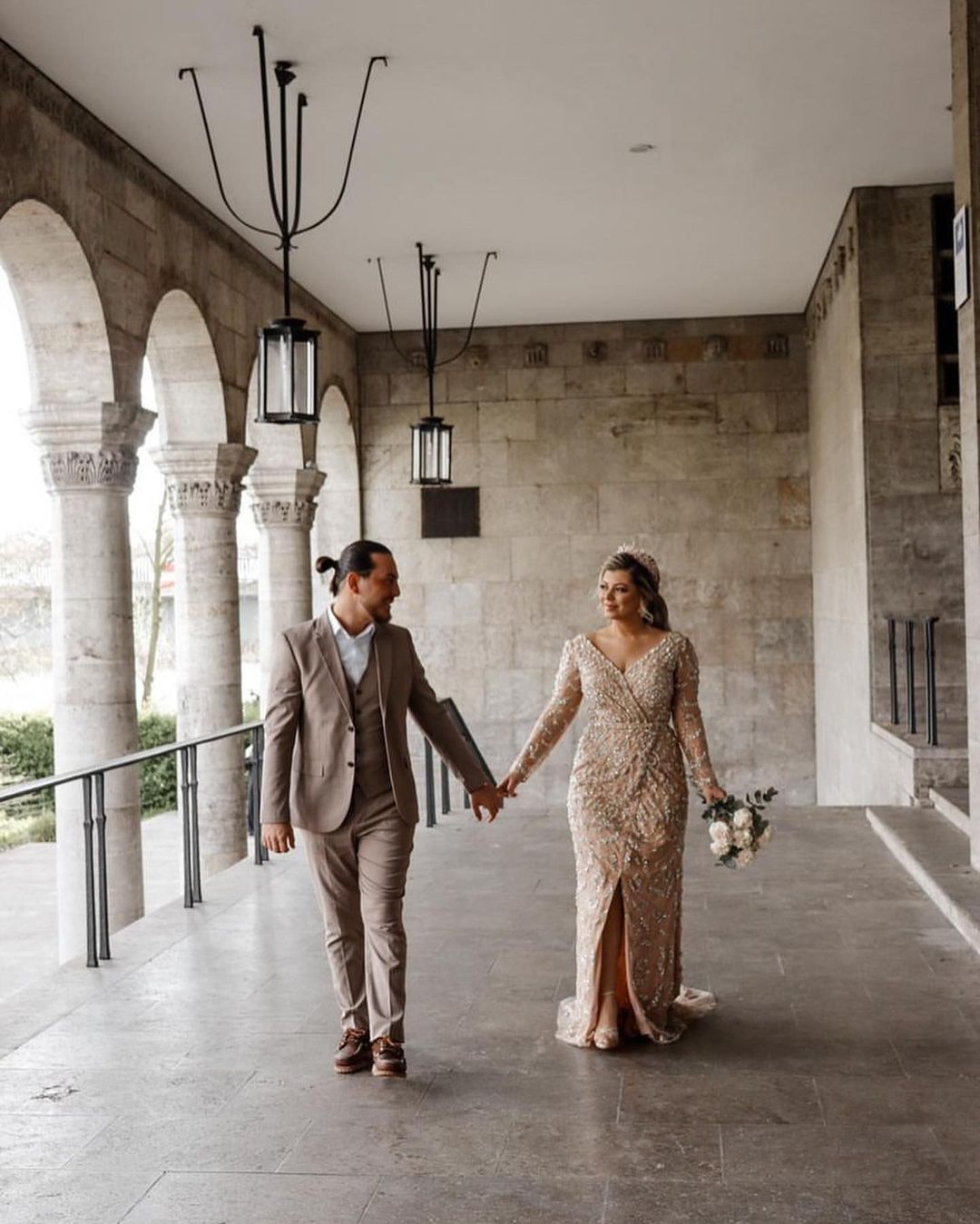 Stunning V-Neck Long Sleeve Mermaid Wedding Dress with Slit BM bride