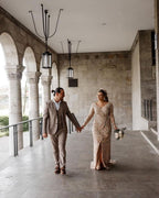 Stunning V-Neck Long Sleeve Mermaid Wedding Dress with Slit BM bride