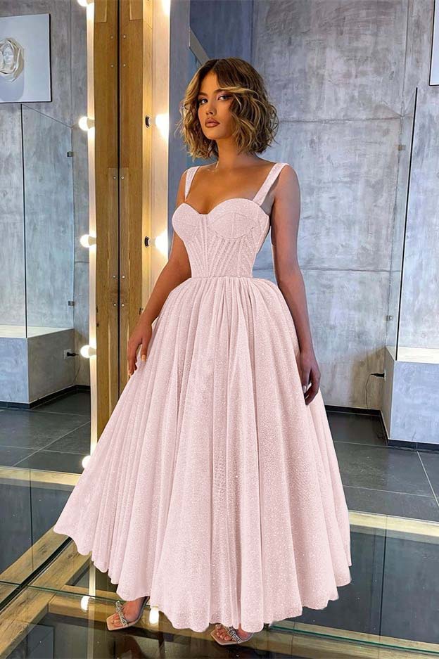 Chic Glittering Straps Sweetheart Sleeveless A Line Prom Dress With Sequins BMBRIDE